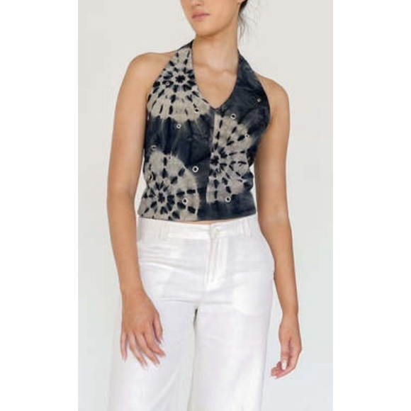 VINTAGE Wilsons Leather Maxima Womens Suede Leather Halter Top Tie Dye Rivets XL - Picture 8 of 8